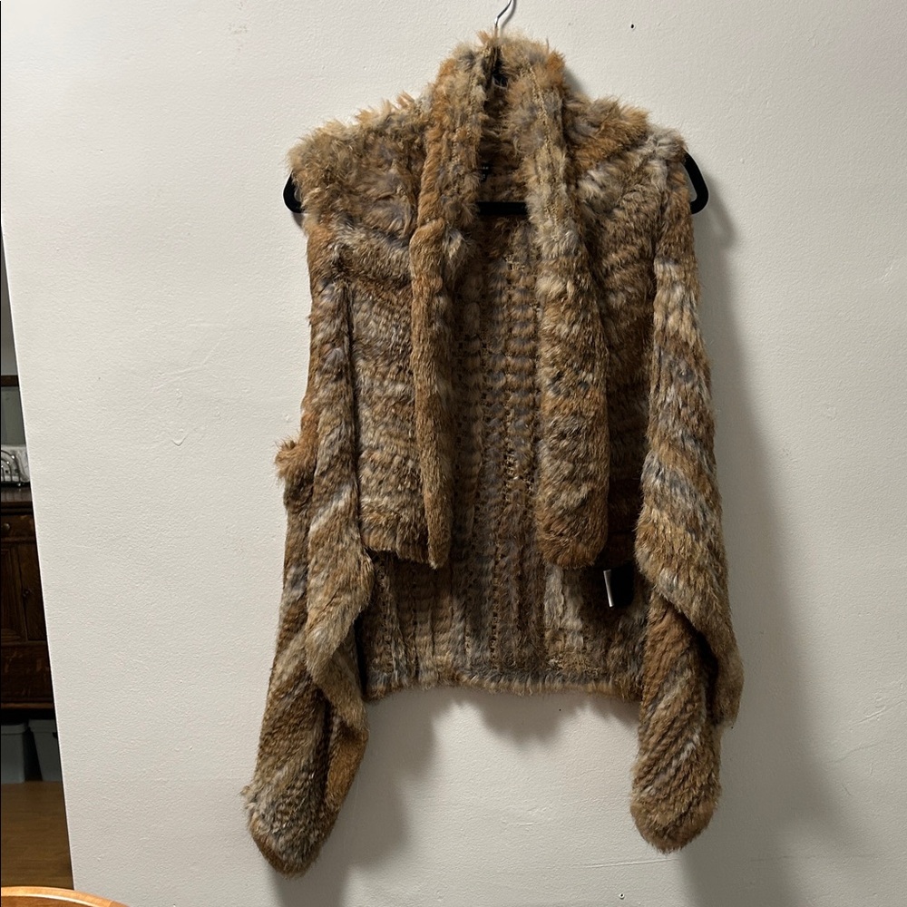 RUDSAK Rabbit Fur Vest in Brown and Cream